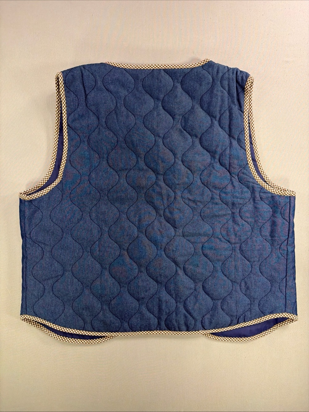 Polagram Blue Quilted Vest with Check Trim - Picture 11 of 14
